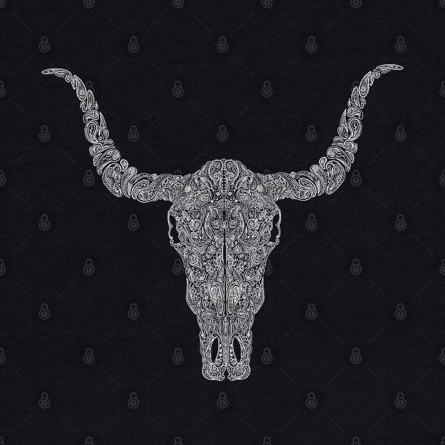 Paisley Bull Skull White by ChePanArt